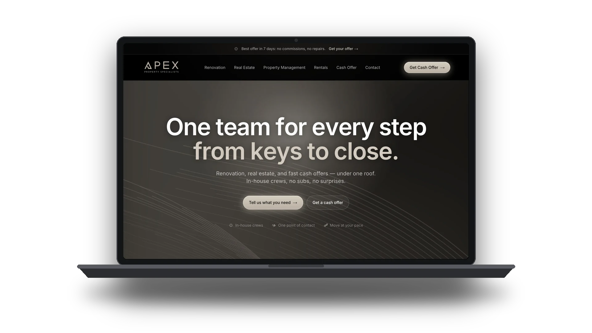 Apex Property Specialists website on a laptop